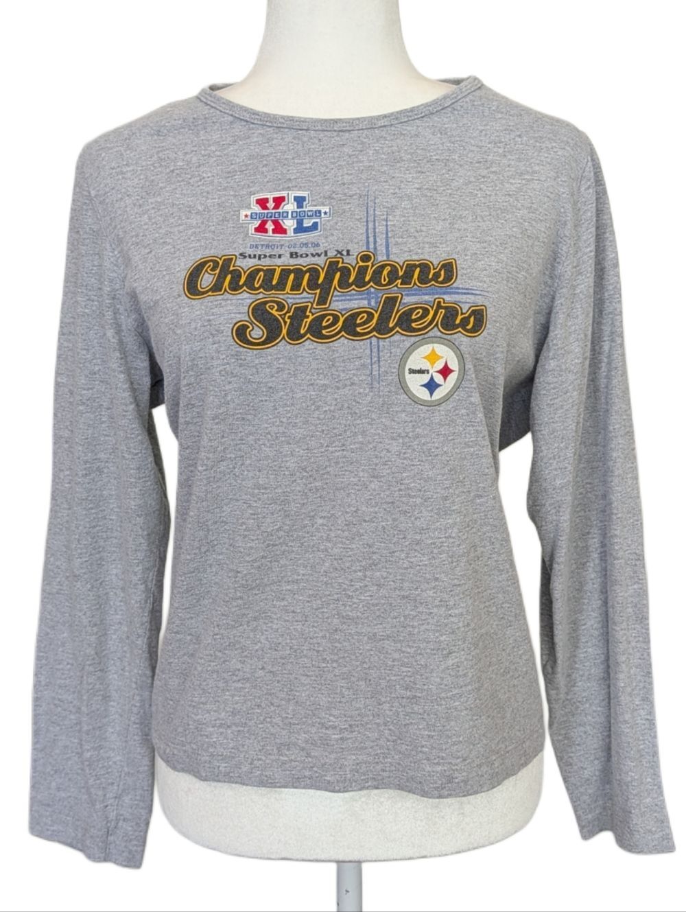 NFL Womens Gray Pittsburgh Steelers SBXL Champions Long Sleeve Tee Size XL